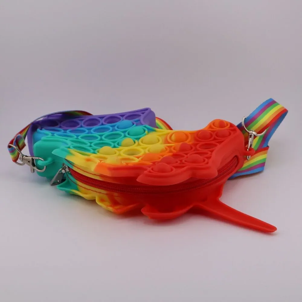 Popper Stress Relief Fidget Toy Rainbow Unicorn Kids Mini Crossbody Shoulder Bag